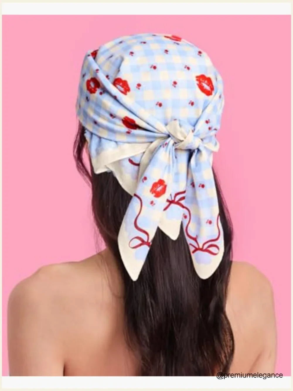 Gingham and Bows Concert Headscarf, Cotton Bandana, Festival Silk Scarf,